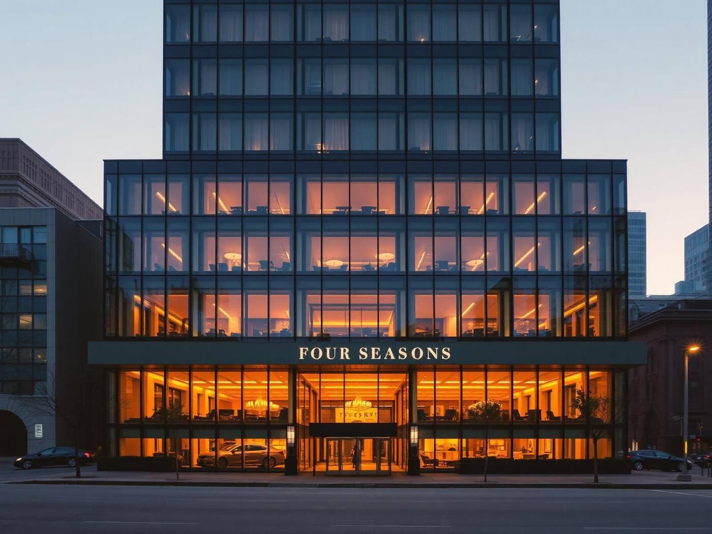 Four Seasons Hotel Toronto at dusk in Yorkville