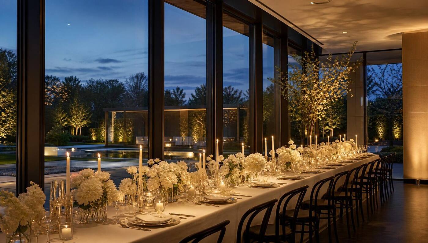 The Arlington Estate ballroom at dusk